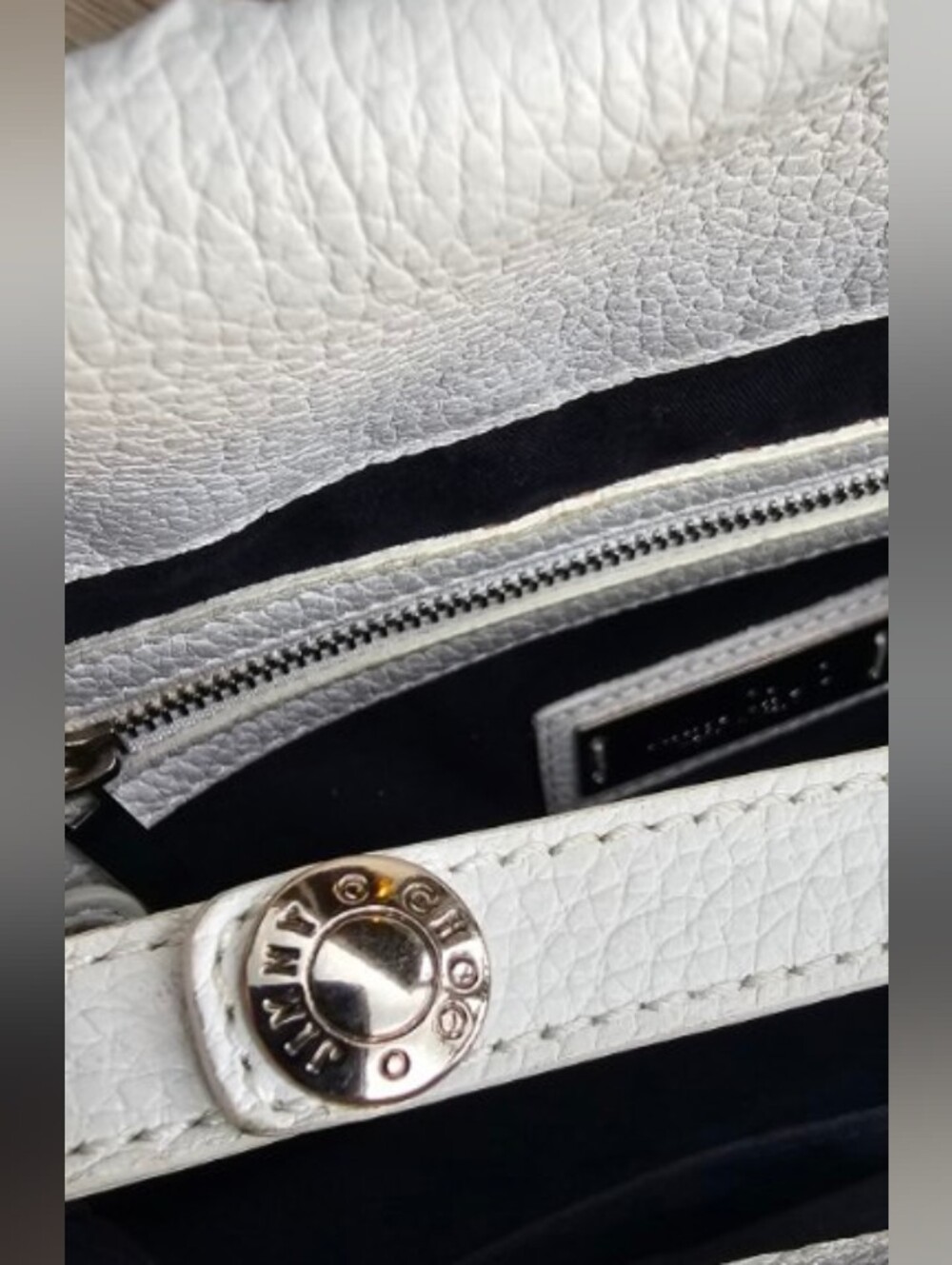 Jimmy Choo Sofia Leather White Star-Embossed Shoulder Tote with Black Handles - Picture 4 of 9